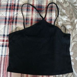 Black High Neck Ribbed Crop Top